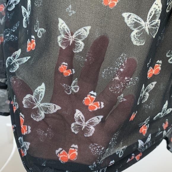 Patrizia Pepe Black Sheer Butterfly Print Ruffle Trim Top Size 44 (small… - Picture 2 of 16